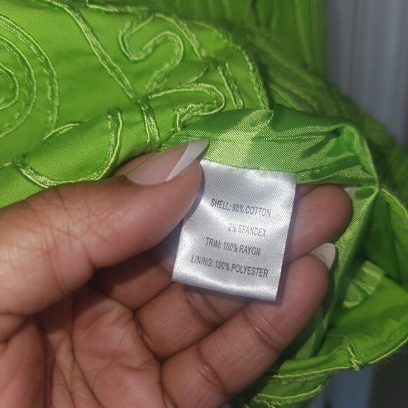 JONI B Geometric Embroidered Trapeze Jacket Blazer LIME GREEN Size L - Picture 4 of 7